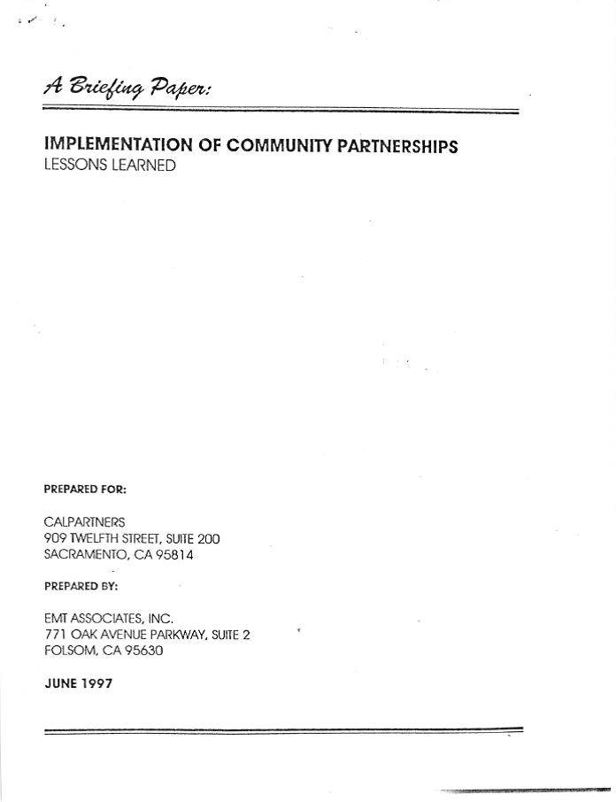 Implementation of Community Partnerships Lessons Learned